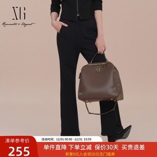 子XK102021A190 通勤长裤 XG雪歌黑色微喇休闲裤 女2025春新款