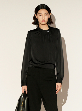 XG雪歌2026春极简轻熟通勤气质飘带丝光缎感衬衫女XL121007A190