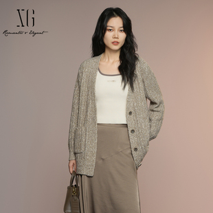 XG雪歌25秋随性慵懒宽松百搭显瘦V领针织开衫 外套女XK311030B573