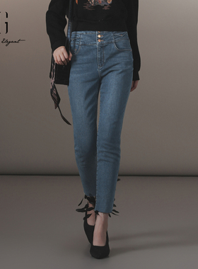 xg雪歌紧身牛仔裤女2024冬新款高腰显瘦小脚铅笔裤XJ402052A119