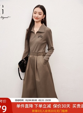 XG雪歌领带搭配假两件连衣裙2025春新款套头中长裙女XK104011A209