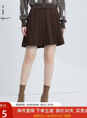 xg雪歌减龄百褶半身裙2024秋新款显瘦高腰A字短裙子XJ303009A372