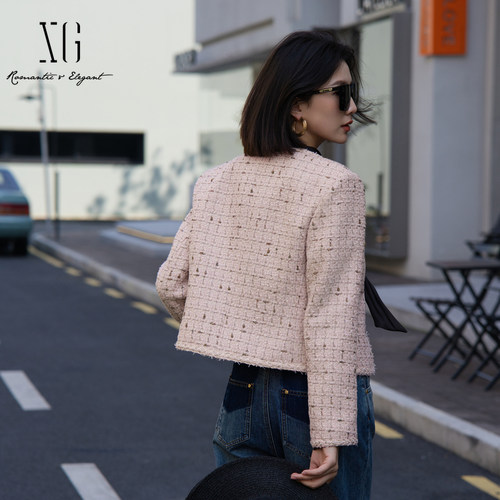 XG雪歌2025秋款简约百搭甜美通勤法式小香风短外套女XK307005A316