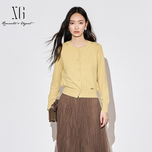 圆领小衫 XG雪歌简约气质长袖 新款 女2025秋装 XK311038A432 针织开衫