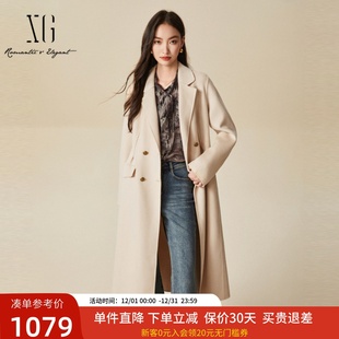 xg雪歌100%绵羊毛韩系优雅掐腰中长款 双面呢大衣女冬XJ410044A251