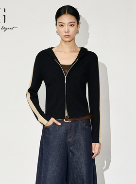 xg雪歌双头拉链连帽时尚针织衫女冬2024新款休闲开衫XK411861A890