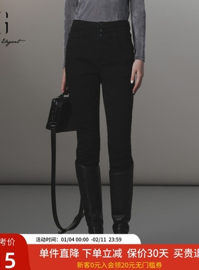 xg雪歌黑色显瘦牛仔裤女2024冬新款高腰紧身小脚裤XJ402040A190