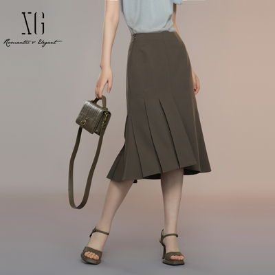 XG雪歌韩系不规则鱼尾半身裙女2025秋款高腰中长裙子XK303018A172