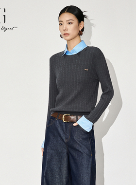 XG雪歌2025秋款假两件撞色拼接知识分子风针织衫女XL311824A884