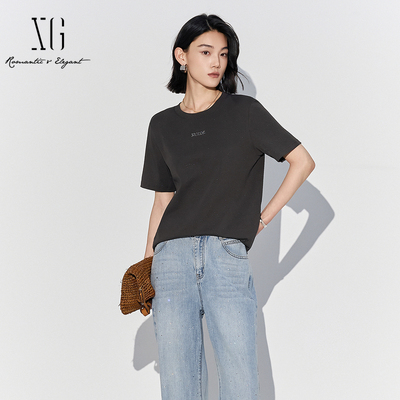 XG雪歌25夏松弛直筒时髦垫肩吸睛细闪休闲百搭T恤女XL201820A884