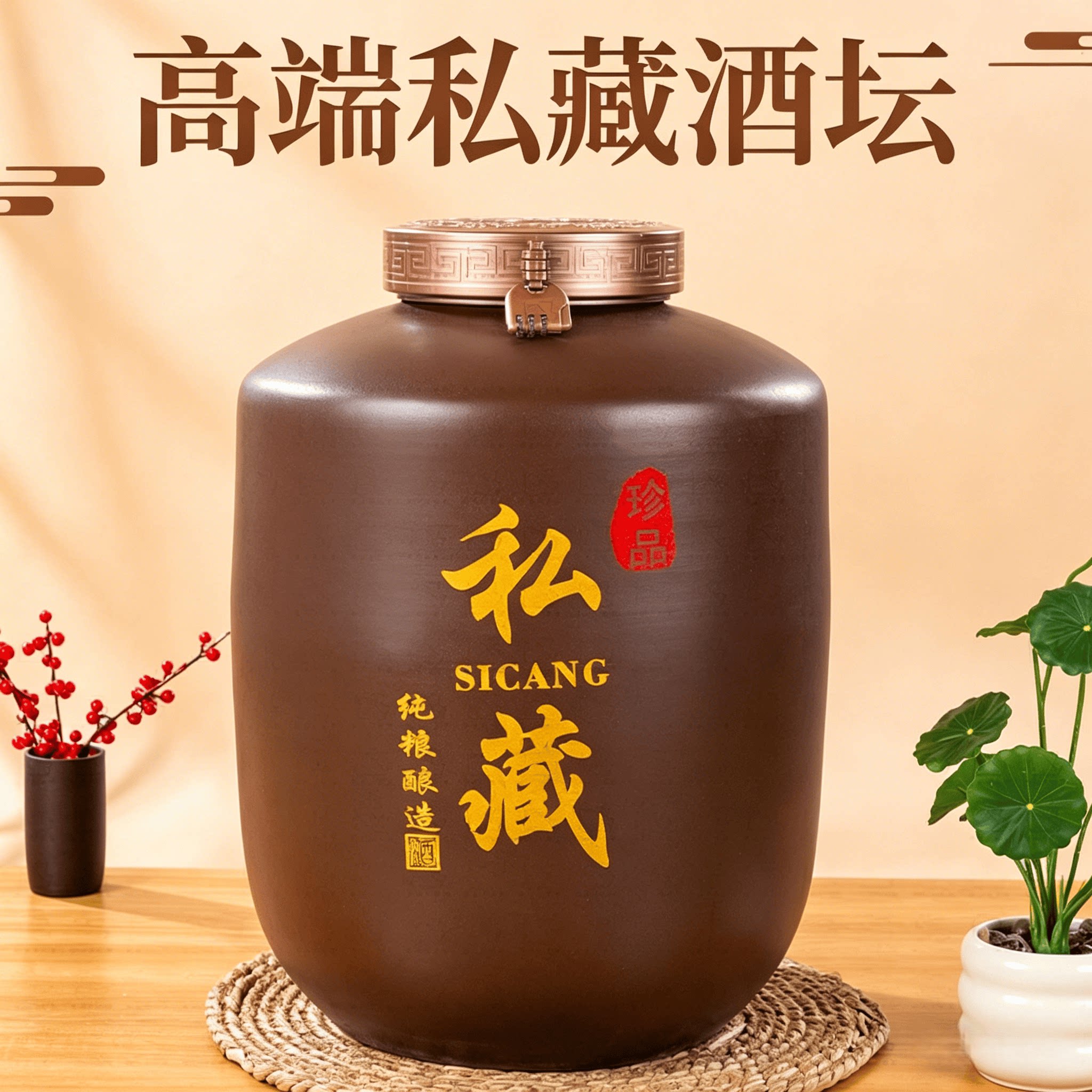 可刻字私藏陶瓷酒坛家用大容量密封酒壶带可选龙头双面釉酒缸