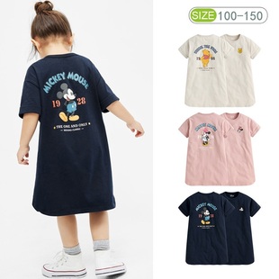 竹节棉宽松休闲直筒裙卡通中长款 新款 连衣裙薄款 短袖 打底 女童夏季