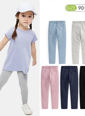 儿童春夏纯棉长裤女童纯色薄款打底裤宝宝弹力百搭秋裤子黑色外穿