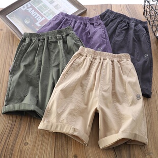 男童夏季薄款短裤儿童百搭宽松拼接半裤中大童五分裤纯色洋气裤子