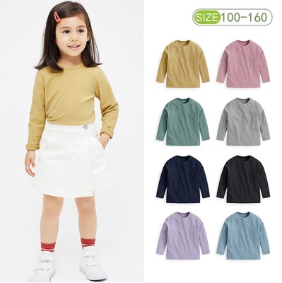 男女儿童圆领日系长袖纯色打底衫