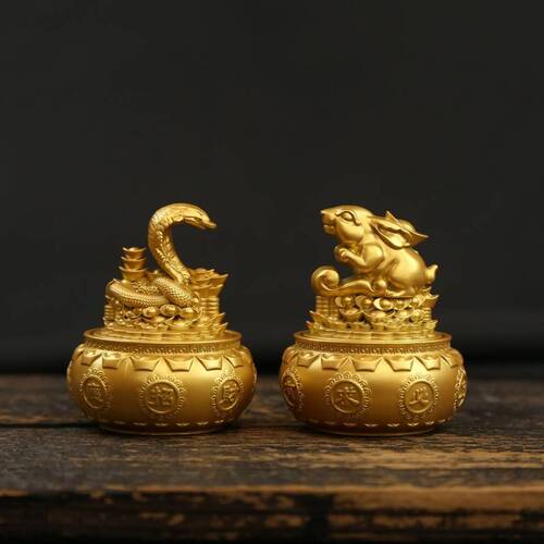 金属创意十二生肖摆件可旋转客厅玄关办公室店铺金色工艺品装饰品