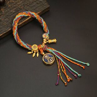 五台山五爷唐卡手绳藏式编织绳手链男女士装饰品广济龙王菩萨手串