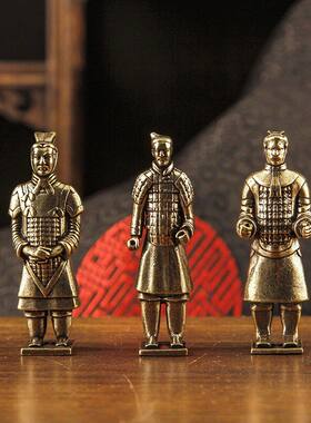 纯黄铜实心兵马俑套装复古摆件秦俑模型金属秦锐士将军士兵工艺品