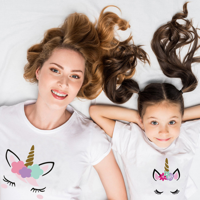 亲子装新夏装纯棉短袖T恤韩版母女装胖妈妈打底潮女童白色t恤夏潮