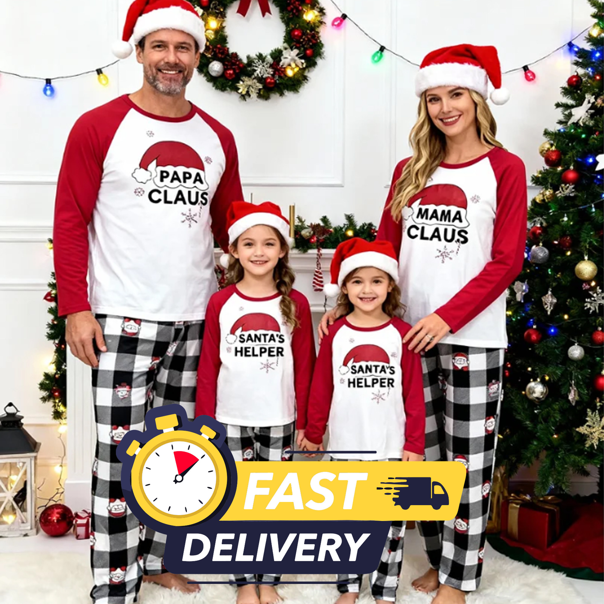 Christmas Santa's helper新圣诞节一家三口四口全家装亲子家居服