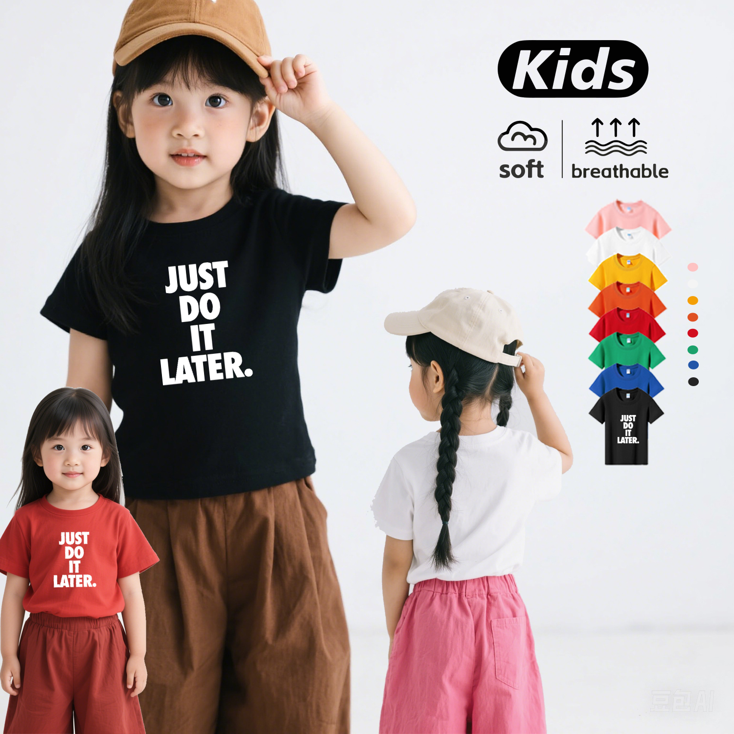 JUST DO IT LATER. 稍后再做 拖延症懒人儿童搞笑短袖t恤纯棉半袖