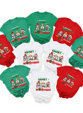Christmas Tshirt 圣诞节卡通DOGT恤一家三口四口全家装亲子短袖
