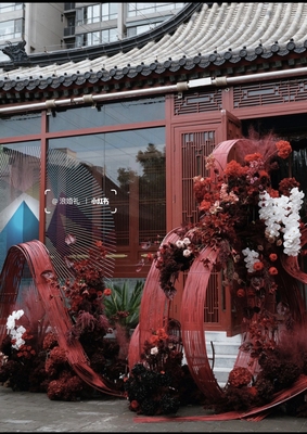 红色橱窗竹艺装置艺术手工竹条空间造景花艺竹编竹条排竹片竹篾条