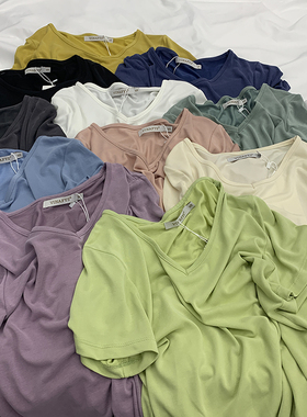 GALI定制/圆领铜氨丝紫色短袖T恤女韩版2020夏宽松百搭上衣打底衫