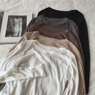 2020春 好穿舒适百搭显瘦圆领纯色打底衫 基础款 T恤女 长袖 muzi