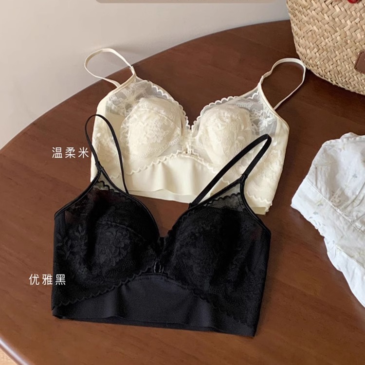 杜小宅春夏新款超薄蕾丝无钢圈文胸大胸显小吊带法式性感三角杯