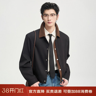 伯爵卓尔26春季时尚翻领夹克外套男士短款宽松休闲撞色设计感上衣