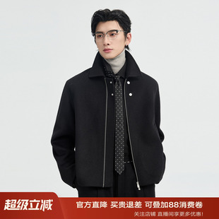 100全羊毛设计感 BJZE25初冬季短款毛呢夹克男翻领双面呢行政外套