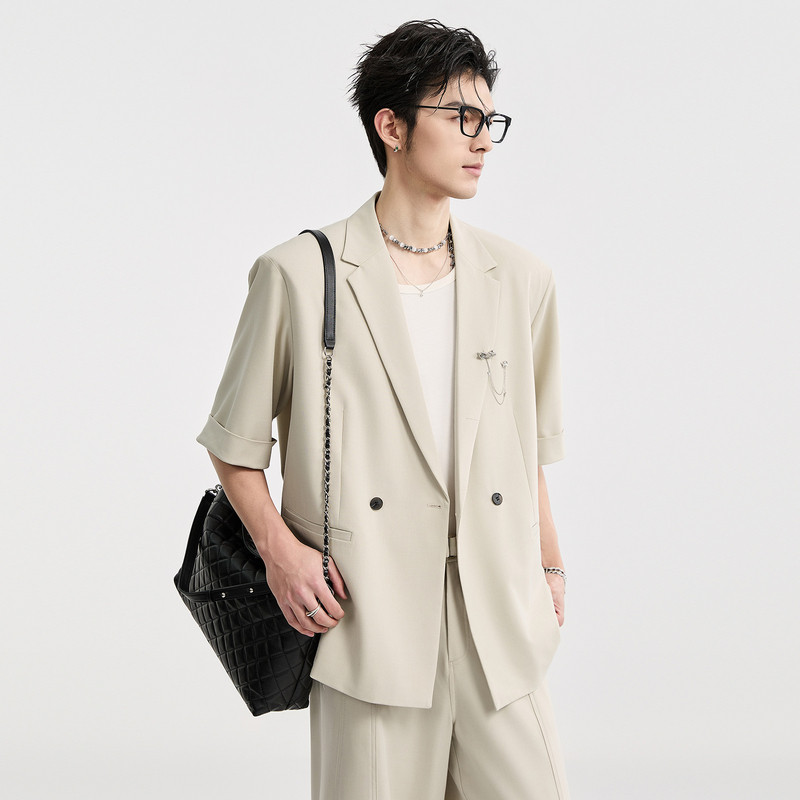 [天丝醋酸羊毛定织]伯爵卓尔男装2025夏季高级感短袖西装休闲外套