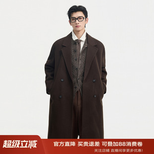 伯爵卓尔100%全羊毛双面呢大衣男士中长款可拆卸鹅绒内胆冬季外套