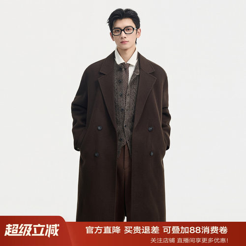 伯爵卓尔100%全羊毛双面呢大衣男士中长款可拆卸鹅绒内胆冬季外套