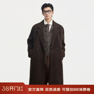 伯爵卓尔100%全羊毛双面呢大衣男士中长款可拆卸鹅绒内胆冬季外套