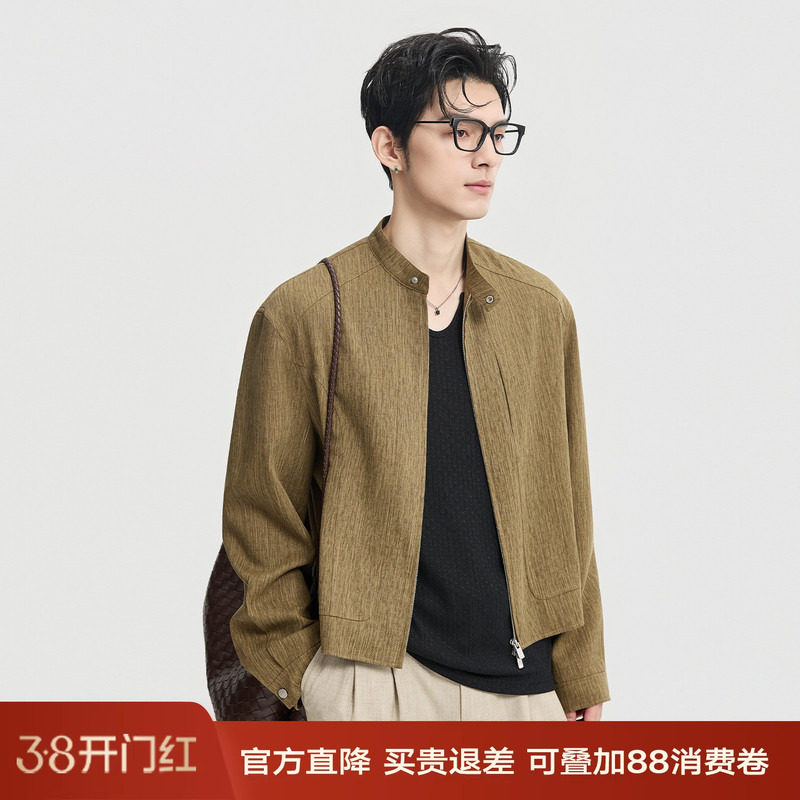 伯爵卓尔26春季小立领短款含亚麻设计夹克外套休闲男行政通勤上衣