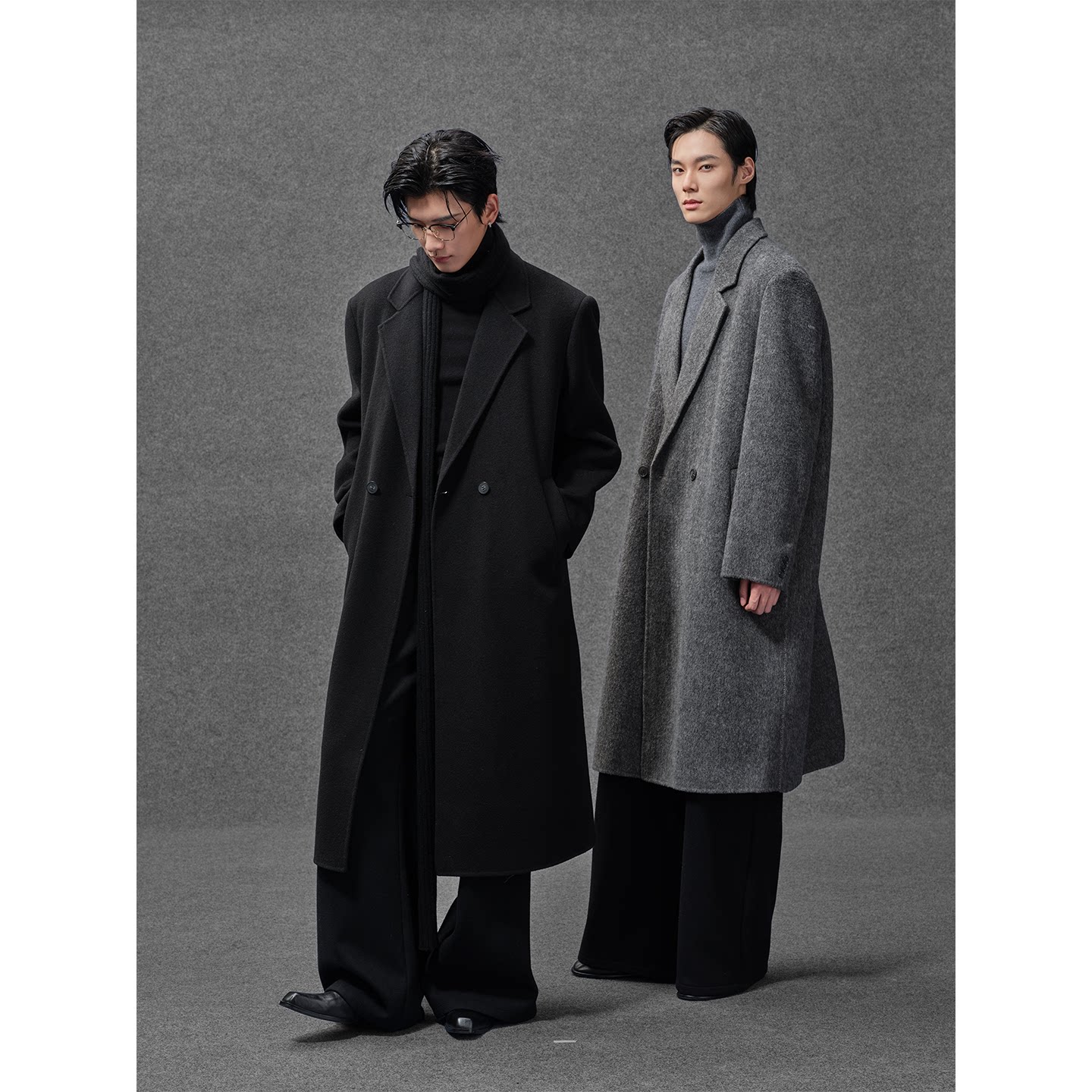 全羊毛/石墨烯鹅绒内胆/伯爵卓尔双面呢大衣男士垫肩长款冬季外套