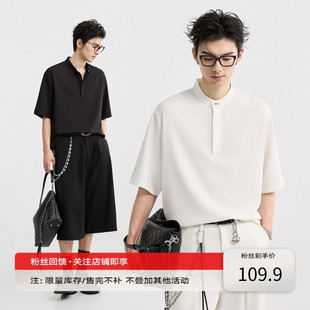 高级凉感亨利领伯爵卓尔夏季小立领短袖POLO衫男宽松速干抗皱体恤