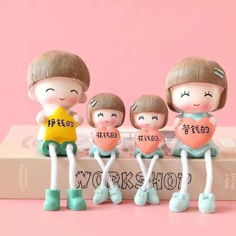 客厅摆件装饰品现代桌面轻奢摆设亲子玩偶吊脚娃娃新居室内工艺