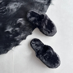 宜家代购国内 乌贝格兰萨拖鞋 黑色简约个性包头毛绒家居拖鞋防滑