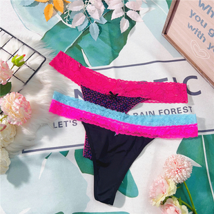 新品 内裤 丝滑牛奶丝蕾丝性感丁字裤 Back短裤 美臀美腰小众T X96