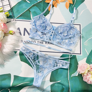 主播夜店薄款 小众性感网纱绣花内衣套装 美臀女生单开透 新品 Z472