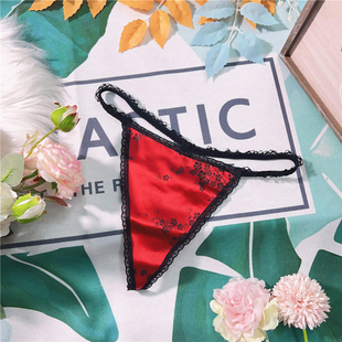 少女T 细带缎面小众美臀丁字裤 Back中低腰红色刺绣内内 新品 X209