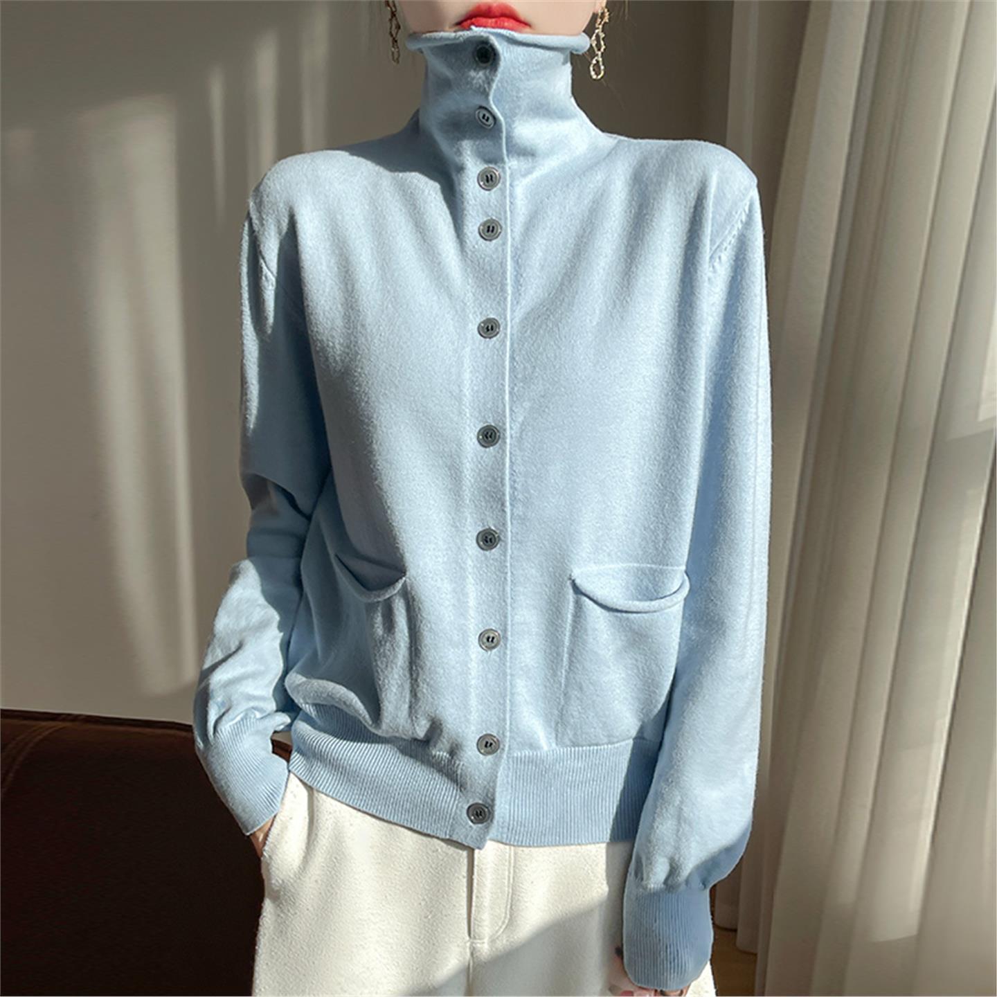 2025冬季新款软糯别致针织打底开衫女长袖保暖毛衣高领内搭毛衫新