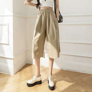 RM13061#夏季新款高腰直筒休闲裤宽松显瘦女夏季薄款阔腿七分裤潮