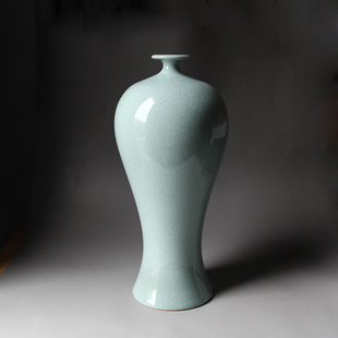 汝州寻天青汝瓷汝窑花瓶梅瓶摆件居家装饰青瓷宋瓷