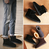 雪地靴男羊皮毛一体冬季 女东北加绒情侣保暖棉鞋 短靴子男士 面包鞋