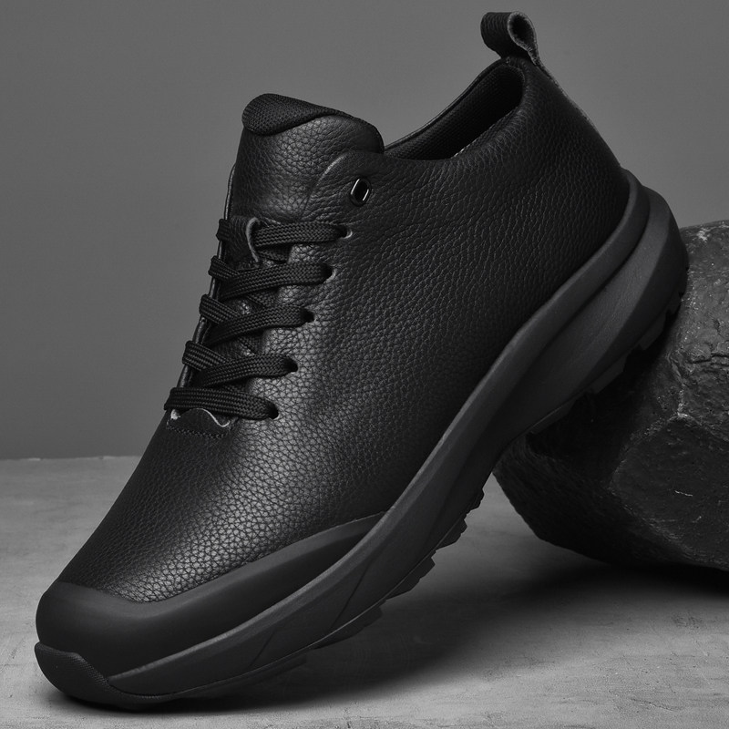 头层牛皮男鞋户外防水真皮软底黑色运动休闲皮鞋男耐磨防滑徒步鞋