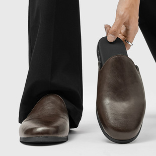 小众极简软包头半拖鞋男款勃肯鞋百搭套脚懒人一脚蹬无后跟皮拖鞋